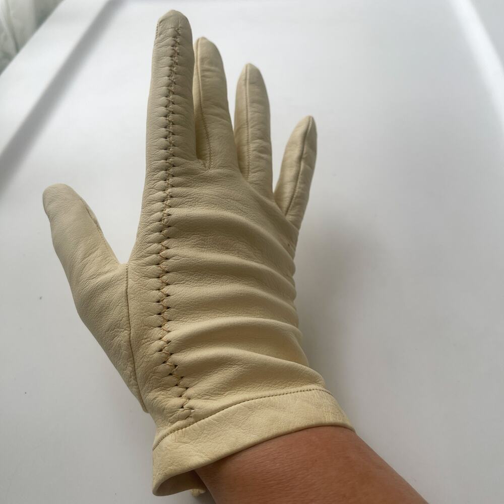 Vintage Ivory Leather Gloves Womens XS 6 Whipstitch Cream